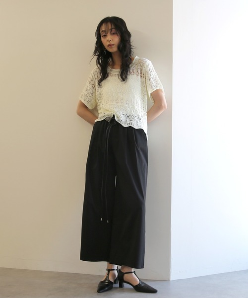 No one knows(ノーワンノーズ)の「ZOZO限定 インナー付き透かし編みニットプルオーバー(その他トップス・レディース・ブラック/アイボリー・FREE)」の6枚目の写真
