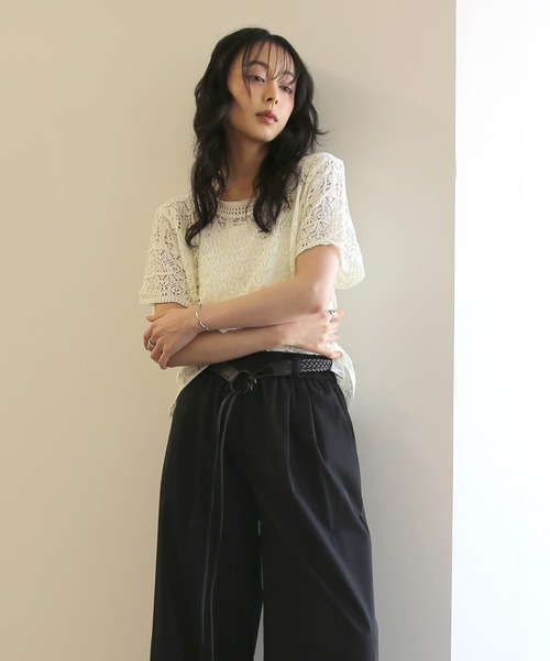 No one knows(ノーワンノーズ)の「ZOZO限定 インナー付き透かし編みニットプルオーバー(その他トップス・レディース・ブラック/アイボリー・FREE)」の8枚目の写真