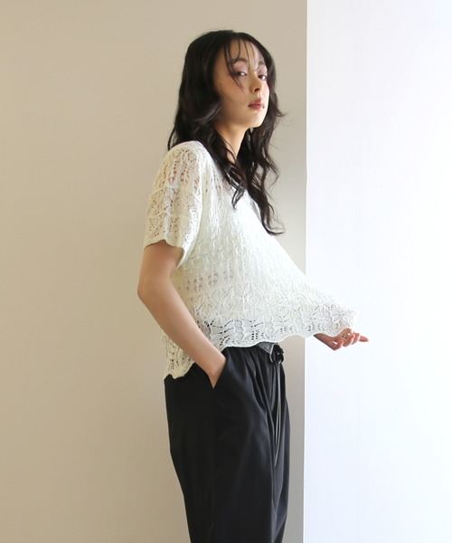 No one knows(ノーワンノーズ)の「ZOZO限定 インナー付き透かし編みニットプルオーバー(その他トップス・レディース・ブラック/アイボリー・FREE)」の9枚目の写真