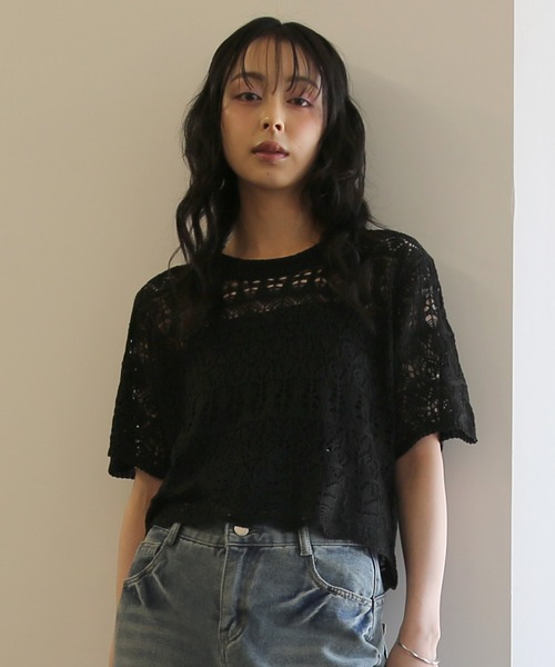 No one knows(ノーワンノーズ)の「ZOZO限定 インナー付き透かし編みニットプルオーバー(その他トップス・レディース・ブラック/アイボリー・FREE)」の11枚目の写真