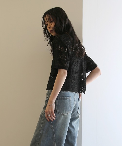No one knows(ノーワンノーズ)の「ZOZO限定 インナー付き透かし編みニットプルオーバー(その他トップス・レディース・ブラック/アイボリー・FREE)」の15枚目の写真