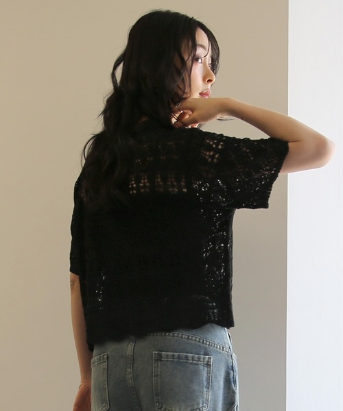 No one knows(ノーワンノーズ)の「ZOZO限定 インナー付き透かし編みニットプルオーバー(その他トップス・レディース・ブラック/アイボリー・FREE)」の17枚目の写真