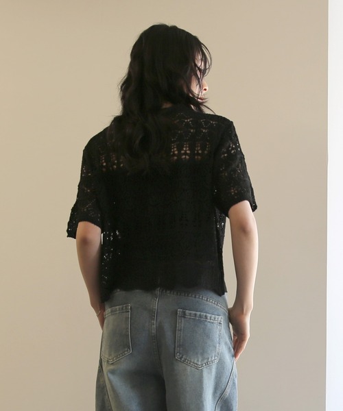 No one knows(ノーワンノーズ)の「ZOZO限定 インナー付き透かし編みニットプルオーバー(その他トップス・レディース・ブラック/アイボリー・FREE)」の18枚目の写真