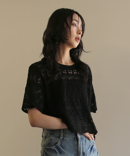 No one knows(ノーワンノーズ)の「ZOZO限定 インナー付き透かし編みニットプルオーバー(その他トップス・レディース・ブラック/アイボリー・FREE)」の19枚目の写真