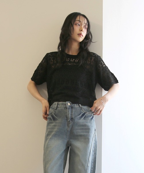 No one knows(ノーワンノーズ)の「ZOZO限定 インナー付き透かし編みニットプルオーバー(その他トップス・レディース・ブラック/アイボリー・FREE)」の21枚目の写真