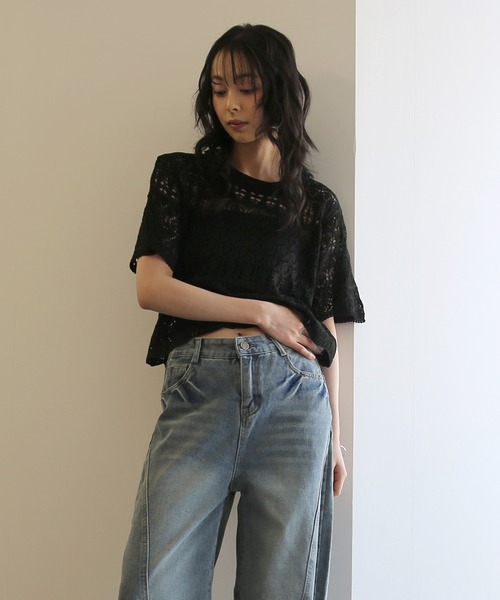 No one knows(ノーワンノーズ)の「ZOZO限定 インナー付き透かし編みニットプルオーバー(その他トップス・レディース・ブラック/アイボリー・FREE)」の22枚目の写真