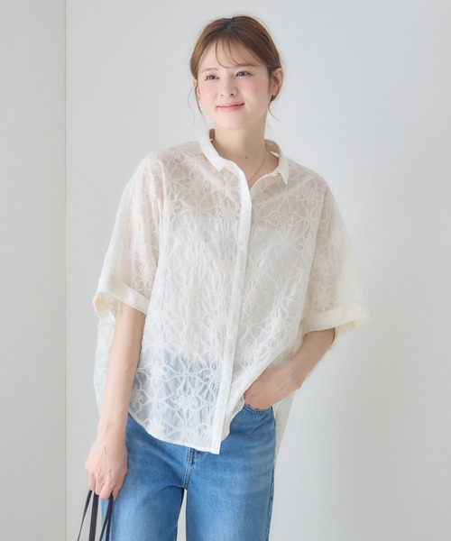 KATHARINE ROSS(キャサリンロス)の「シアー刺繍ドルマンシャツ(シャツ/ブラウス・レディース・アイボリー/ブラック・FREE)」の2枚目の写真
