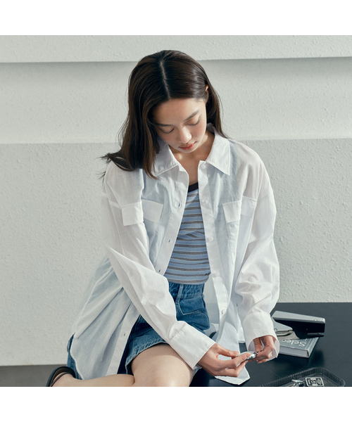 MIND BRIDGE WOMEN（マインドブリッジウーマン）の「[W]シアコットンオーバーサイズアウトポケットシャツ - 3カラー（シャツ/ブラウス・レディース・ホワイト/ライトベージュ/ブラウン・55/66）」の2枚目の写真
