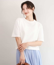 [洗える]ドット調アイレット レースTシャツ