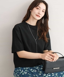 [洗える]ドット調アイレット レースTシャツ