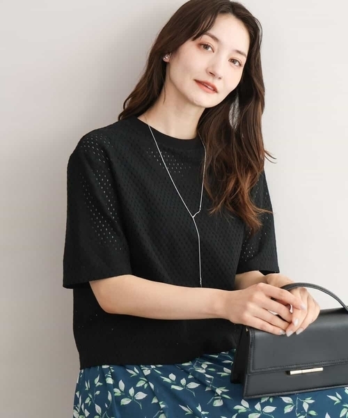 MK MICHEL KLEIN（エムケーミッシェルクラン）の「[洗える]ドット調アイレット レースTシャツ（Tシャツ/カットソー・レディース・イエロー/ホワイト/ブラック・38）」の3枚目の写真