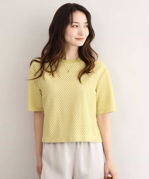 MK MICHEL KLEIN（エムケーミッシェルクラン）の「[洗える]ドット調アイレット レースTシャツ（Tシャツ/カットソー・レディース・イエロー/ホワイト/ブラック・38）」の4枚目の写真