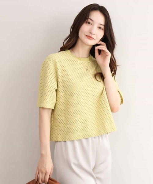 MK MICHEL KLEIN（エムケーミッシェルクラン）の「[洗える]ドット調アイレット レースTシャツ（Tシャツ/カットソー・レディース・イエロー/ホワイト/ブラック・38）」の5枚目の写真