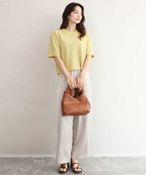 MK MICHEL KLEIN（エムケーミッシェルクラン）の「[洗える]ドット調アイレット レースTシャツ（Tシャツ/カットソー・レディース・イエロー/ホワイト/ブラック・38）」の6枚目の写真