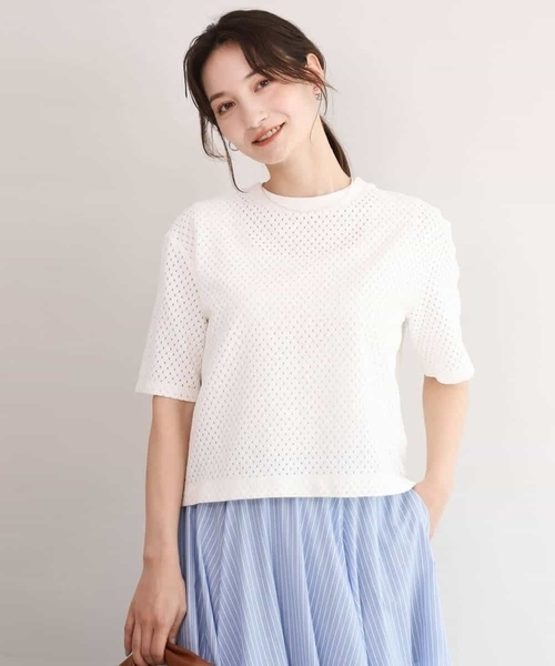 MK MICHEL KLEIN（エムケーミッシェルクラン）の「[洗える]ドット調アイレット レースTシャツ（Tシャツ/カットソー・レディース・イエロー/ホワイト/ブラック・38）」の16枚目の写真
