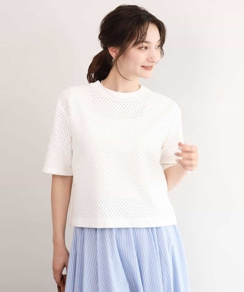 MK MICHEL KLEIN（エムケーミッシェルクラン）の「[洗える]ドット調アイレット レースTシャツ（Tシャツ/カットソー・レディース・イエロー/ホワイト/ブラック・38）」の17枚目の写真