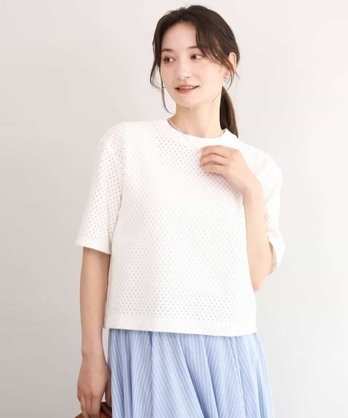 MK MICHEL KLEIN（エムケーミッシェルクラン）の「[洗える]ドット調アイレット レースTシャツ（Tシャツ/カットソー・レディース・イエロー/ホワイト/ブラック・38）」の18枚目の写真