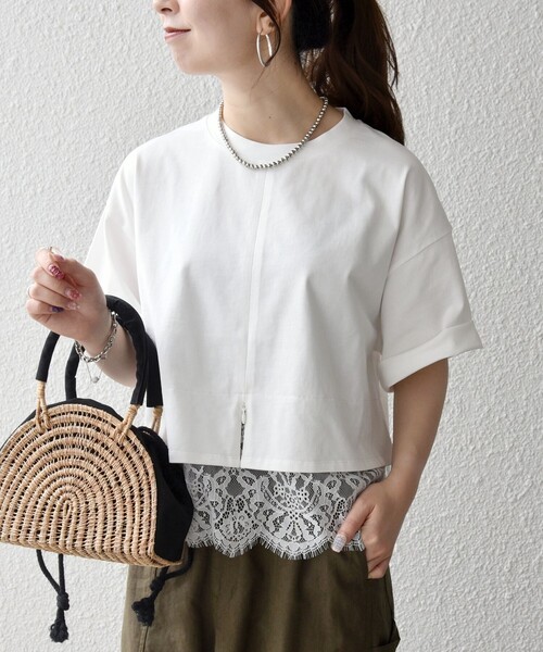 SHIPS any(シップス エニィ)の「SHIPS any:〈洗濯機可能〉ジップ レース ヘム ハーフスリーブ TEE(Tシャツ/カットソー・レディース・ホワイト/ブラック/ベージュ/ホワイト系その他/ベージュ系その他/ブラック系その他/チャコールグレー・ONE SIZE)」の15枚目の写真
