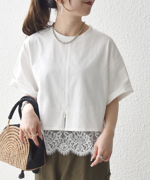 SHIPS any(シップス エニィ)の「SHIPS any:〈洗濯機可能〉ジップ レース ヘム ハーフスリーブ TEE(Tシャツ/カットソー・レディース・ホワイト/ブラック/ベージュ/ホワイト系その他/ベージュ系その他/ブラック系その他/チャコールグレー・ONE SIZE)」の16枚目の写真
