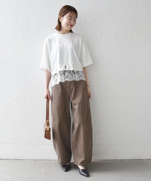 SHIPS any(シップス エニィ)の「SHIPS any:〈洗濯機可能〉ジップ レース ヘム ハーフスリーブ TEE(Tシャツ/カットソー・レディース・ホワイト/ブラック/ベージュ/ホワイト系その他/ベージュ系その他/ブラック系その他/チャコールグレー・ONE SIZE)」の18枚目の写真