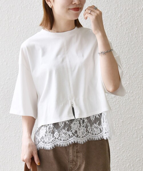 SHIPS any(シップス エニィ)の「SHIPS any:〈洗濯機可能〉ジップ レース ヘム ハーフスリーブ TEE(Tシャツ/カットソー・レディース・ホワイト/ブラック/ベージュ/ホワイト系その他/ベージュ系その他/ブラック系その他/チャコールグレー・ONE SIZE)」の20枚目の写真