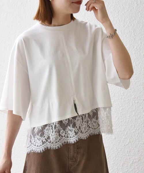 SHIPS any(シップス エニィ)の「SHIPS any:〈洗濯機可能〉ジップ レース ヘム ハーフスリーブ TEE(Tシャツ/カットソー・レディース・ホワイト/ブラック/ベージュ/ホワイト系その他/ベージュ系その他/ブラック系その他/チャコールグレー・ONE SIZE)」の10枚目の写真