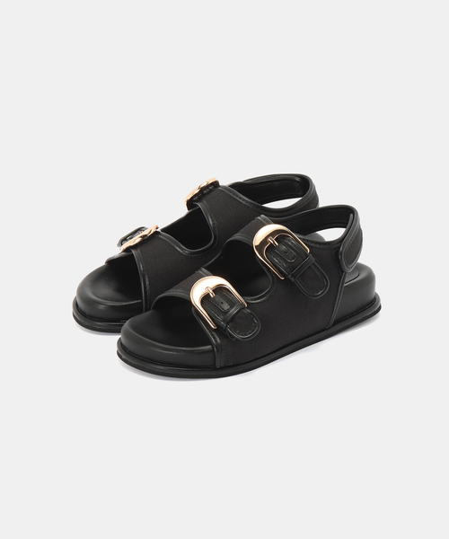 B.C STOCK(ベーセーストック)の「ダブルベルトバックルサンダル(サンダル・レディース・ベージュ/ブラック・SMALL/LARGE/MEDIUM)」の1枚目の写真