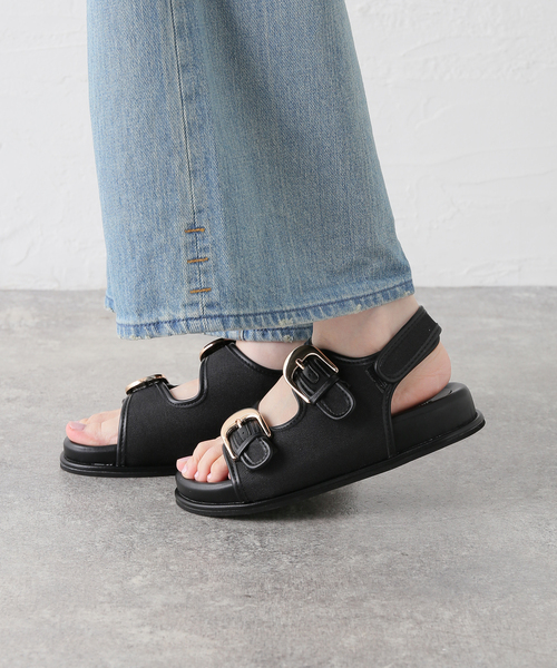 B.C STOCK(ベーセーストック)の「ダブルベルトバックルサンダル(サンダル・レディース・ベージュ/ブラック・SMALL/LARGE/MEDIUM)」の12枚目の写真