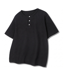 DE GRAND MATIN（ディグランドマーティン）の「Waffle Henley-neck T-shirt_Black（Tシャツ/カットソー）」