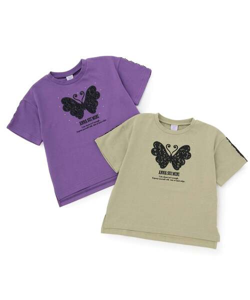 ANNA SUI mini(アナスイ・ミニ)の「【親子リンク】レース蝶ビッグT(Tシャツ/カットソー・レディース・パープル/ライトカーキ・L(130-140cm)/L 155-165cm/L(145-155cm))」の6枚目の写真