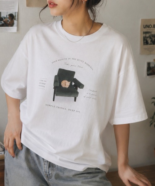 boemy(ボエミー)の「オーバーサイズ neco Tシャツ(Tシャツ/カットソー・レディース・ホワイト・M)」の2枚目の写真