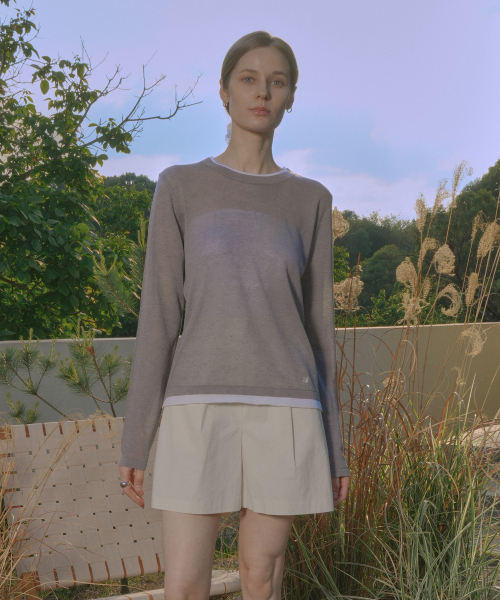VLETI（ブレッティ）の「Linen Blend Contrast Layered Embroidery Knit (gray)（Tシャツ/カットソー・レディース・グレー・FREE）」の2枚目の写真