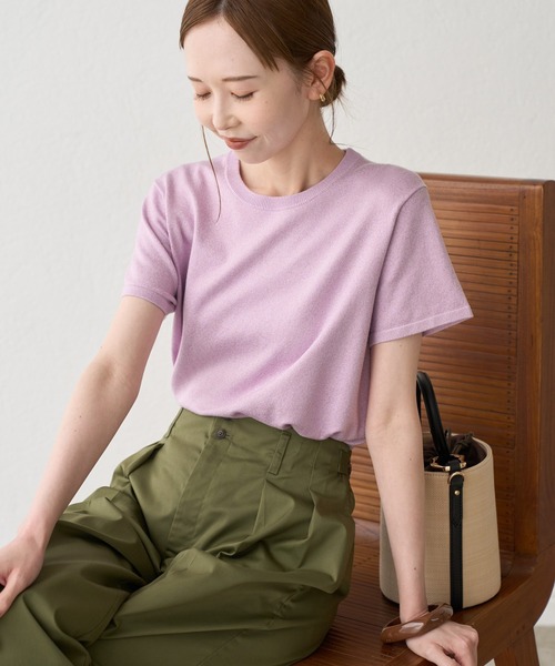 ROPE' PICNIC(ロペピクニック)の「ラメ混コンパクトニットTEE(ニット/セーター・レディース・ブラック/ホワイト/ワイン/ラベンダー・FREE)」の1枚目の写真