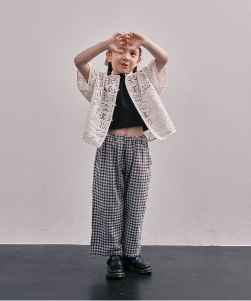 GROOVY COLORS(グルービーカラーズ)の「Cotton Dobby Ombre Plaid Pants(デニムパンツ・キッズ・ネイビー・145cm/135cm)」の1枚目の写真