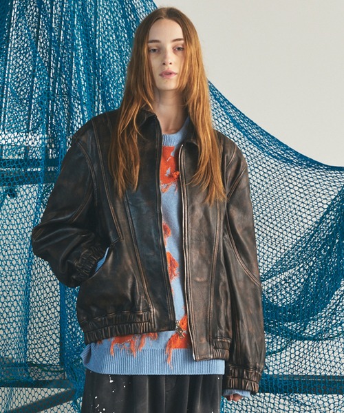 UNISEX》Sheep Leather Prime-Over Single Collard Blouson/シープ