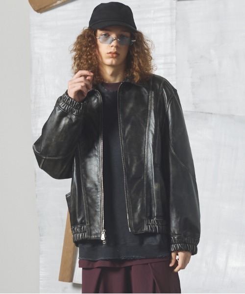 UNISEX》Sheep Leather Prime-Over Single Collard Blouson/シープ