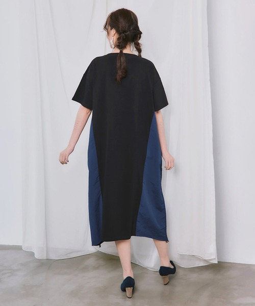 ScoLar（スカラー）の「ScoLar(スカラー) iS ScoLar 夏の花コラージュ柄 異素材切替ワンピース（ワンピース・レディース・オフホワイト/ブラック/カーキ・MEDIUM）」の6枚目の写真