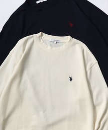 U.S. POLO ASSN./ユーエスポロアッスン ワッフル/サーマル 無地 ロゴ ワンポイント刺繍 クルーネック ロングスリーブTシャツ/ロンT/長袖Tシャツ/レディース メンズ