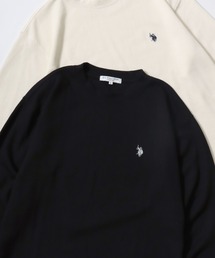 U.S. POLO ASSN./ユーエスポロアッスン ワッフル/サーマル 無地 ロゴ ワンポイント刺繍 クルーネック ロングスリーブTシャツ/ロンT/長袖Tシャツ/レディース メンズ