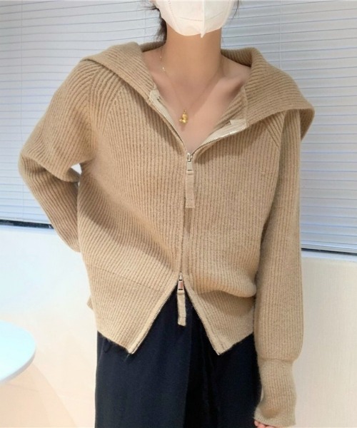 Ritzy(リッツィー)の「ビッグ襟 ダブルジップ ニットカーディガン(ニット/セーター・レディース・ベージュ/グレー/アイボリー/キャメル・FREE)」の18枚目の写真