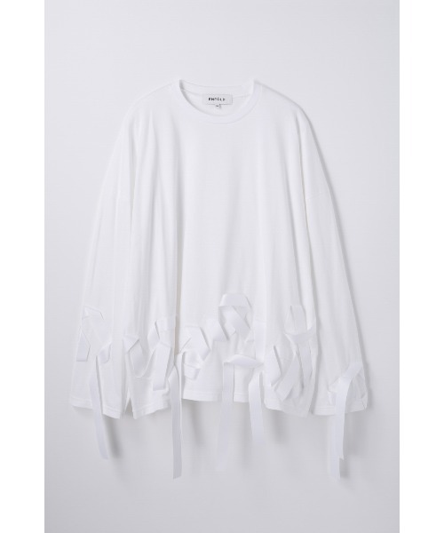ENFOLD(エンフォルド)の「RIBBON LONG-SLEEVE T-SHIRT(Tシャツ/カットソー・レディース・ホワイト/ブラック・38)」の1枚目の写真