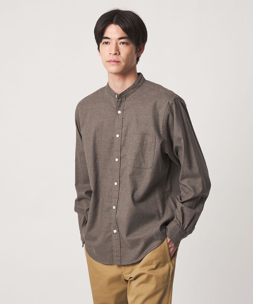 green label relaxing(グリーンレーベルリラクシング)の「ナチュラル フィット ビエラバンドカラー 長袖 シャツ(シャツ/ブラウス・メンズ・モカ/グレー系/オリーブ/ネイビー・M/XL/S/L/XS)」の2枚目の写真