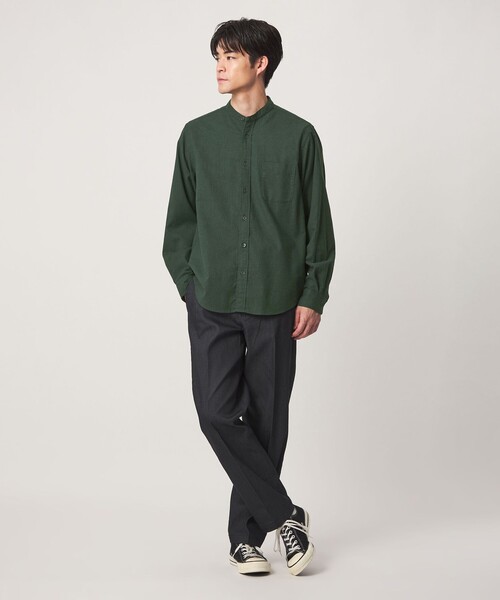 green label relaxing(グリーンレーベルリラクシング)の「ナチュラル フィット ビエラバンドカラー 長袖 シャツ(シャツ/ブラウス・メンズ・モカ/グレー系/オリーブ/ネイビー・M/XL/S/L/XS)」の9枚目の写真