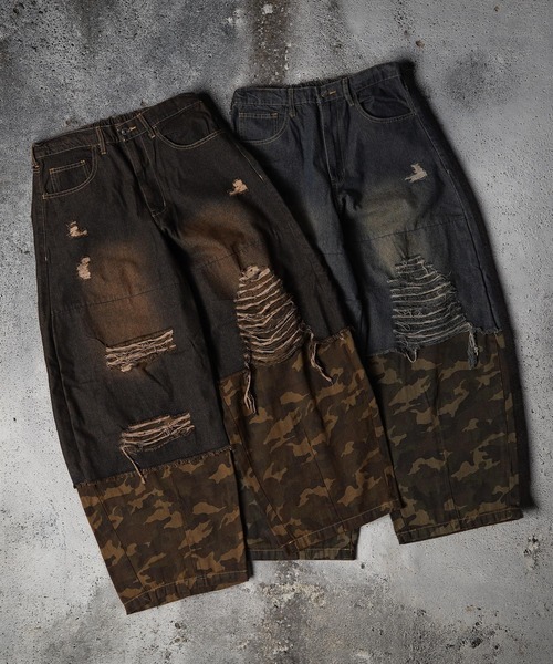 1111clothing(ワンフォークロージング)の「リメイク ダメージデニム / Remake Damage Denim Pants(デニムパンツ・メンズ・ブラック/ネイビー・M/L)」の3枚目の写真
