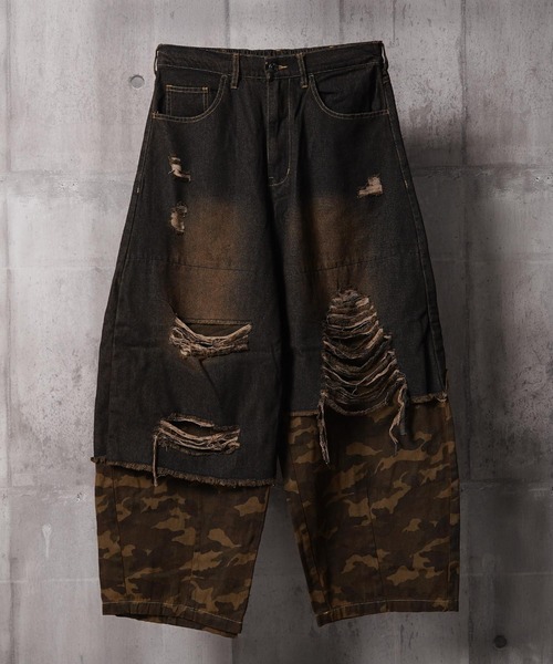 1111clothing(ワンフォークロージング)の「リメイク ダメージデニム / Remake Damage Denim Pants(デニムパンツ・メンズ・ブラック/ネイビー・M/L)」の4枚目の写真