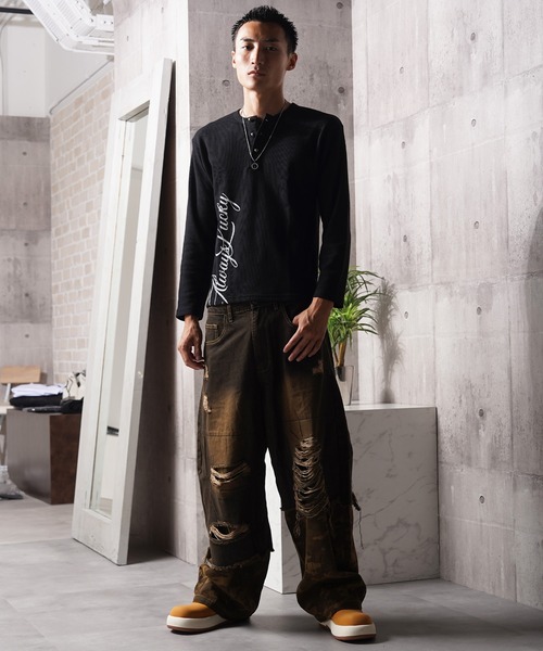 1111clothing(ワンフォークロージング)の「リメイク ダメージデニム / Remake Damage Denim Pants(デニムパンツ・メンズ・ブラック/ネイビー・M/L)」の11枚目の写真