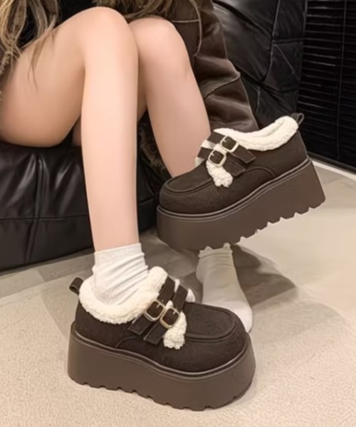 Teem Store(チームストア)の「ダブルベルト 裏ボア厚底ムートンスリッポン(ブーツ・レディース・ブラウン/ダークブラウン・L/M/S)」の1枚目の写真