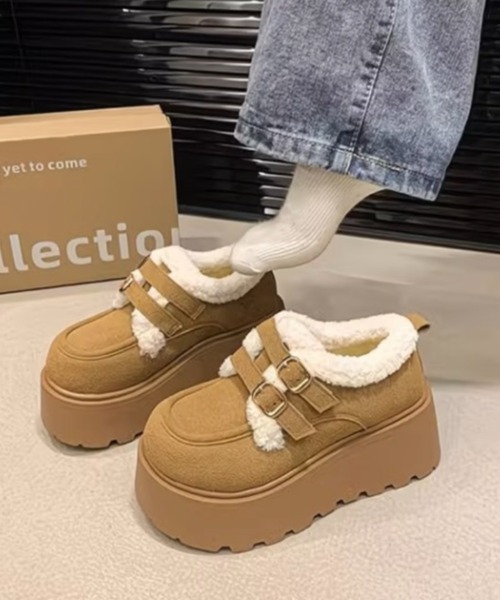 Teem Store(チームストア)の「ダブルベルト 裏ボア厚底ムートンスリッポン(ブーツ・レディース・ブラウン/ダークブラウン・L/M/S)」の2枚目の写真