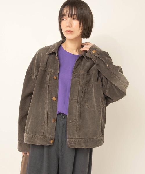 RNA-N(アールエヌエーエヌ)の「J2191 ユーズドライクコーデュロイジャケット(ノーカラージャケット・レディース・ライトインディゴブルー/スミクロ・FREE)」の3枚目の写真