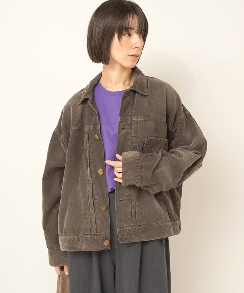 RNA-N(アールエヌエーエヌ)の「J2191 ユーズドライクコーデュロイジャケット(ノーカラージャケット・レディース・ライトインディゴブルー/スミクロ・FREE)」の5枚目の写真